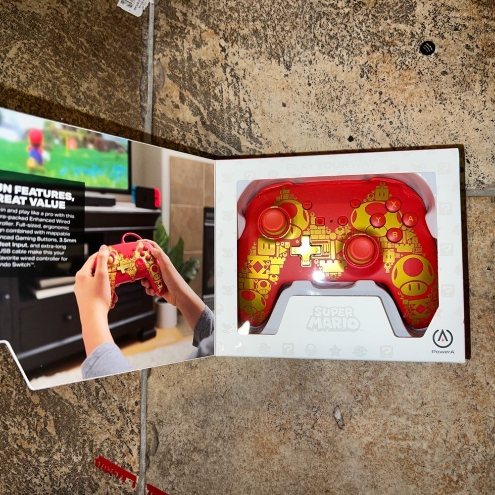 PowerA Nintendo Switch Enhanced Wired Controller Super Mario Golden M Red Gold